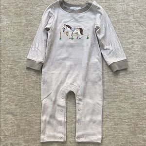 Charming Gray Striped Kids Footie with Horse Design NWOT